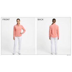 Liz Golf Full Zip Cable Knit Mock Neck Cardigan – Coral Pink – Women's M